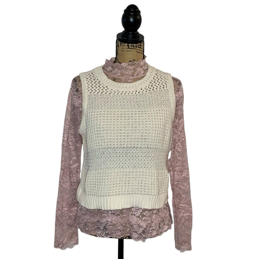 Universal Thread Cotton Cream Crochet Knit Sleeveless Sweater Vest